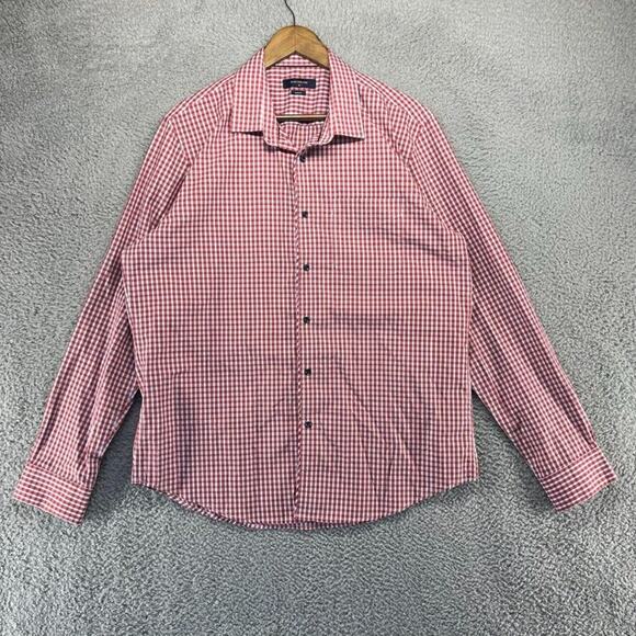 Peter England Shirt Men's 44 Extra Large Red Blue Gingham Check Plaid Slim Fit - Picture 2 of 10